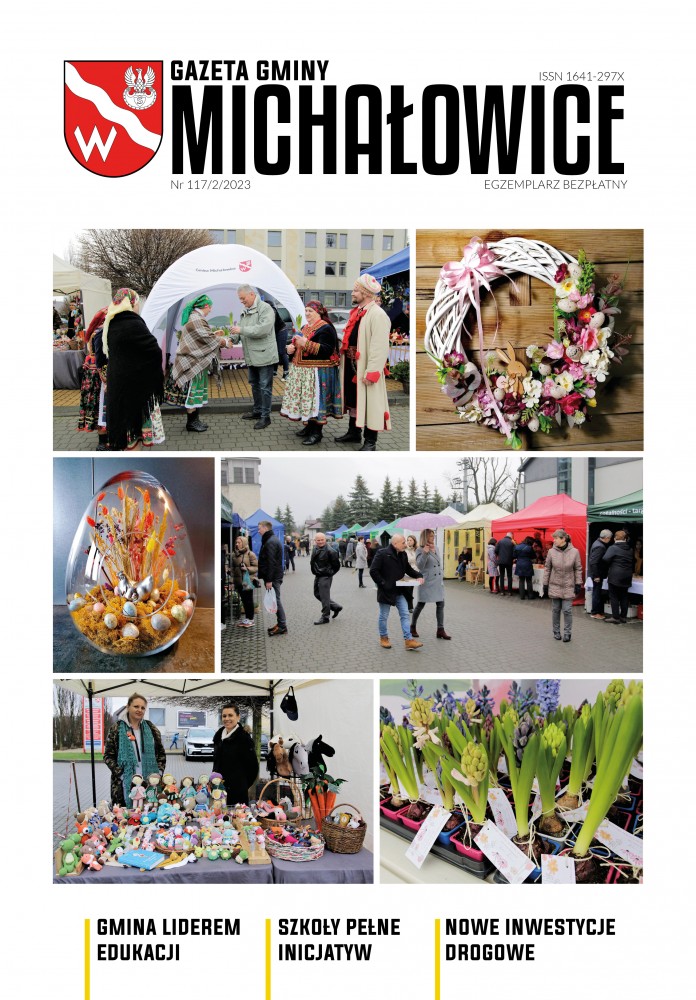Grafika zawiera okładkę gazety gminy Michałowice wraz ze zdjęciamy z różnych wydarzeń lokalnych
