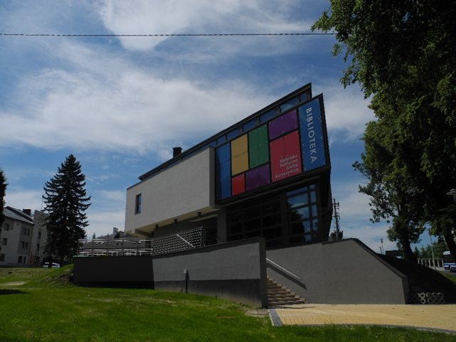 Grafika przedstawia budynek Biblioteki Publicznej w Michalowicach